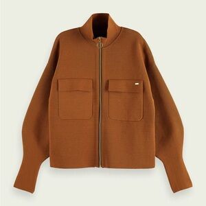 Scotch & Soda Knitted Zip-Up Cotton-Blend Jumper utility pockets orange brown